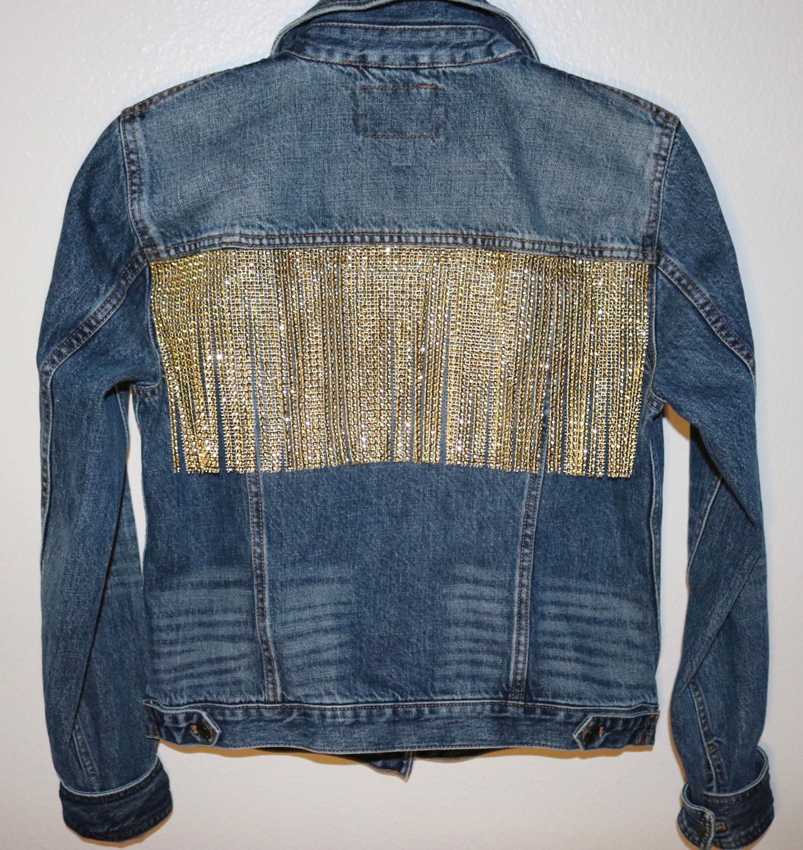 Rhinestone Fringe Jean Jacket S Etsy