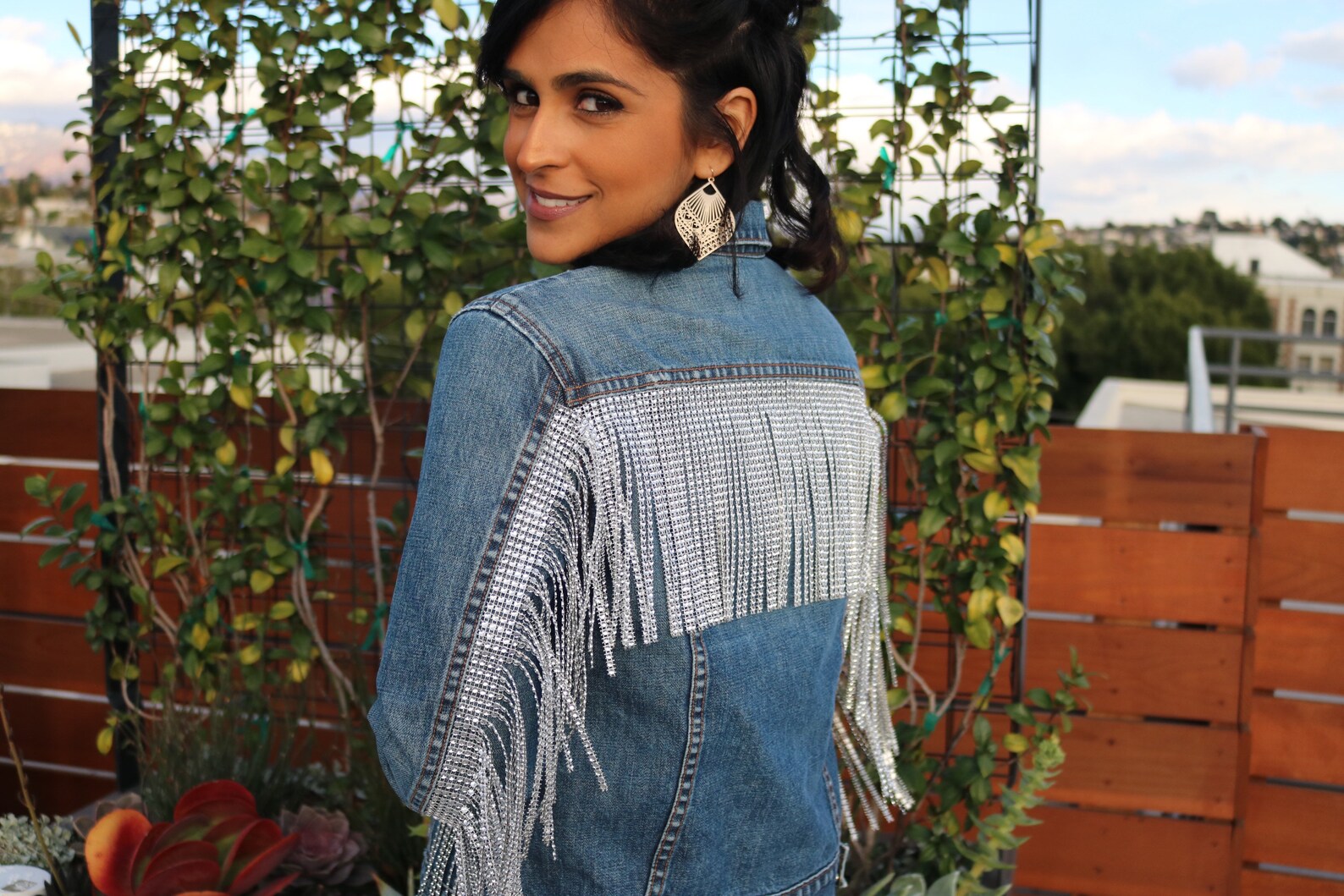 Rhinestone Fringe Jean Jacket XS | Etsy