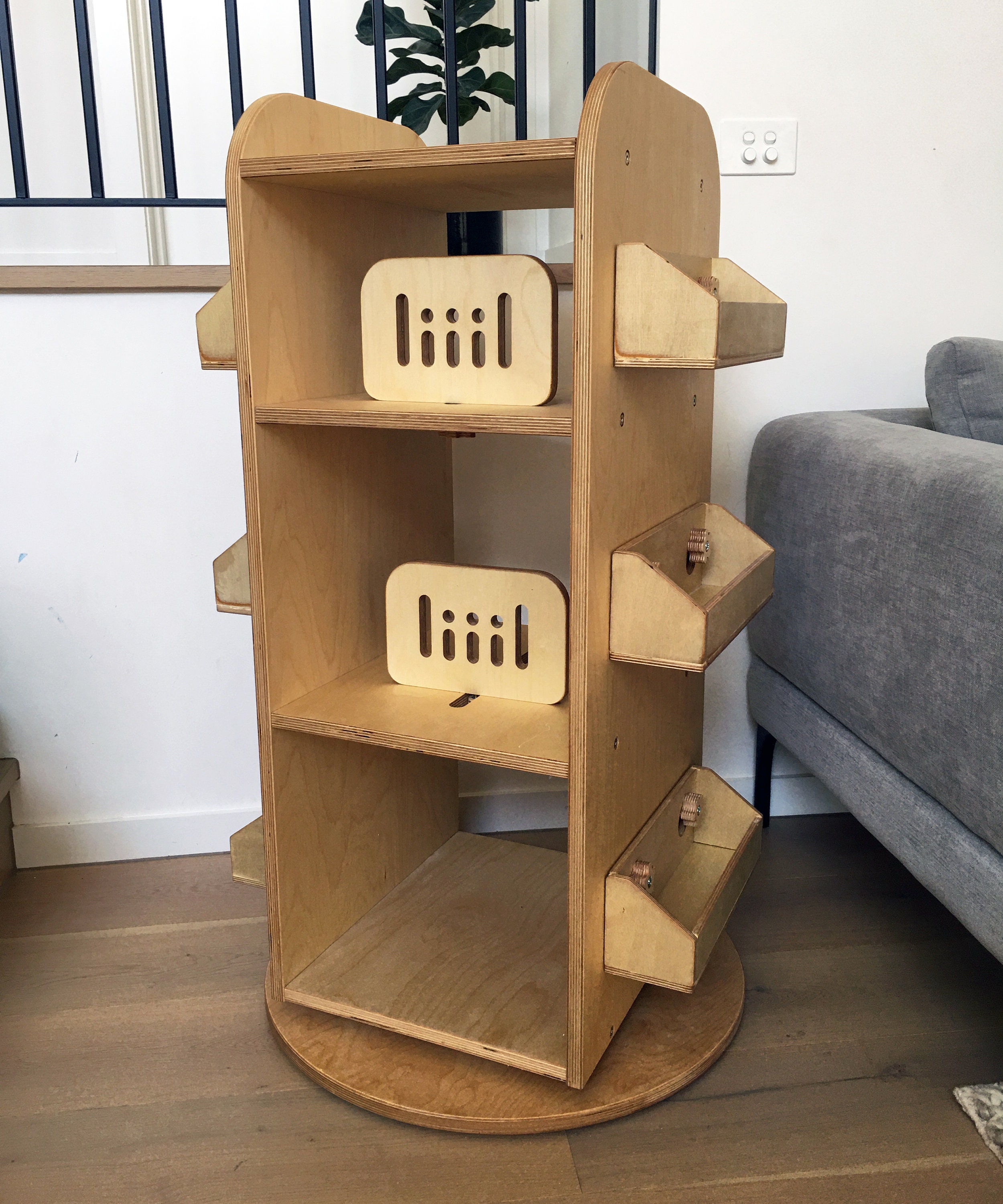 Swivel Bookcase, Rotating Bookshelf, Plywood Storage Suitable for Kids