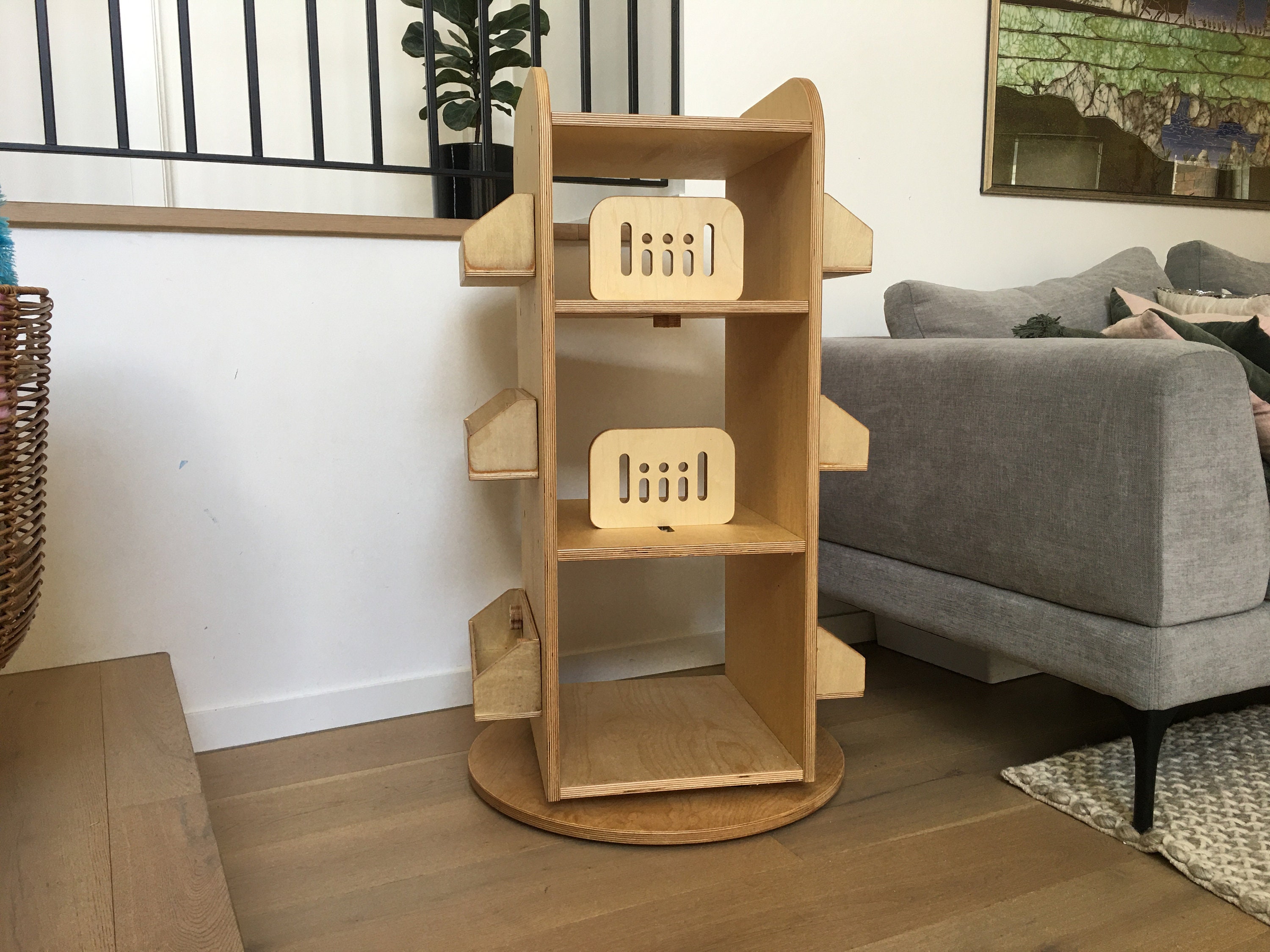 Swivel Bookcase, Rotating Bookshelf, Plywood Storage Suitable for Kids