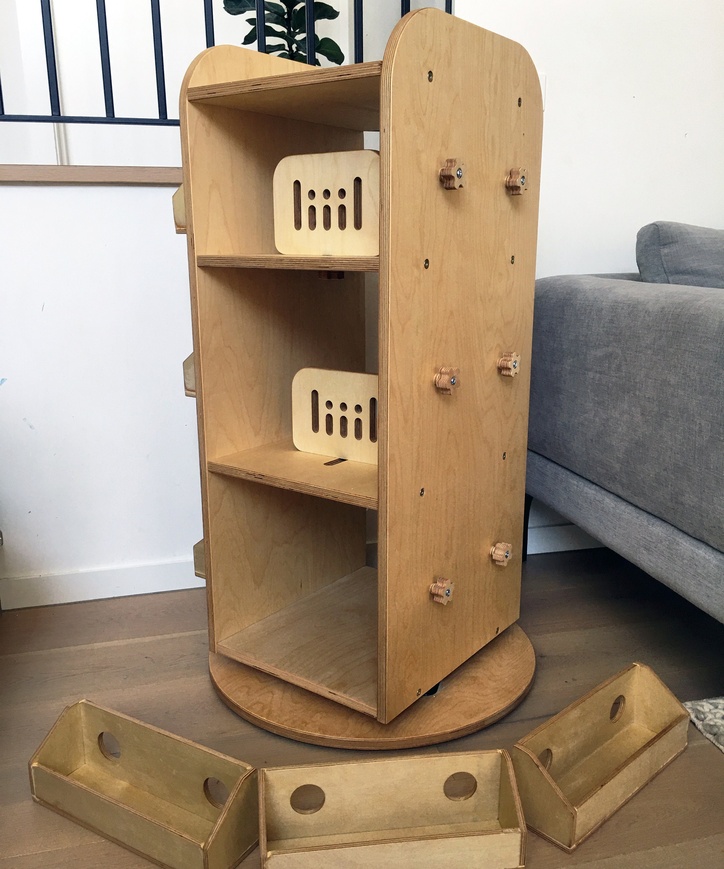 Swivel Bookcase, Rotating Bookshelf, Plywood Storage Suitable for Kids