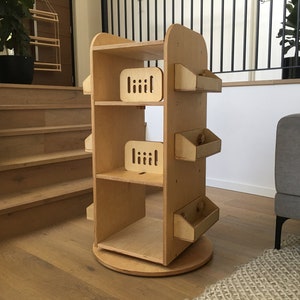 Swivel Bookcase, Rotating Bookshelf, Plywood Storage suitable for kids and adults