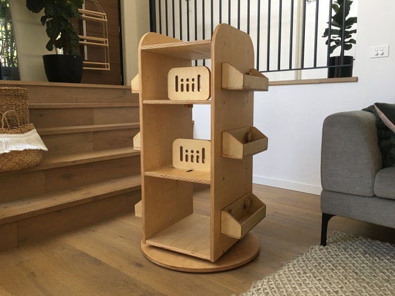 Swivel Bookcase, Rotating Bookshelf, Plywood Storage Suitable for