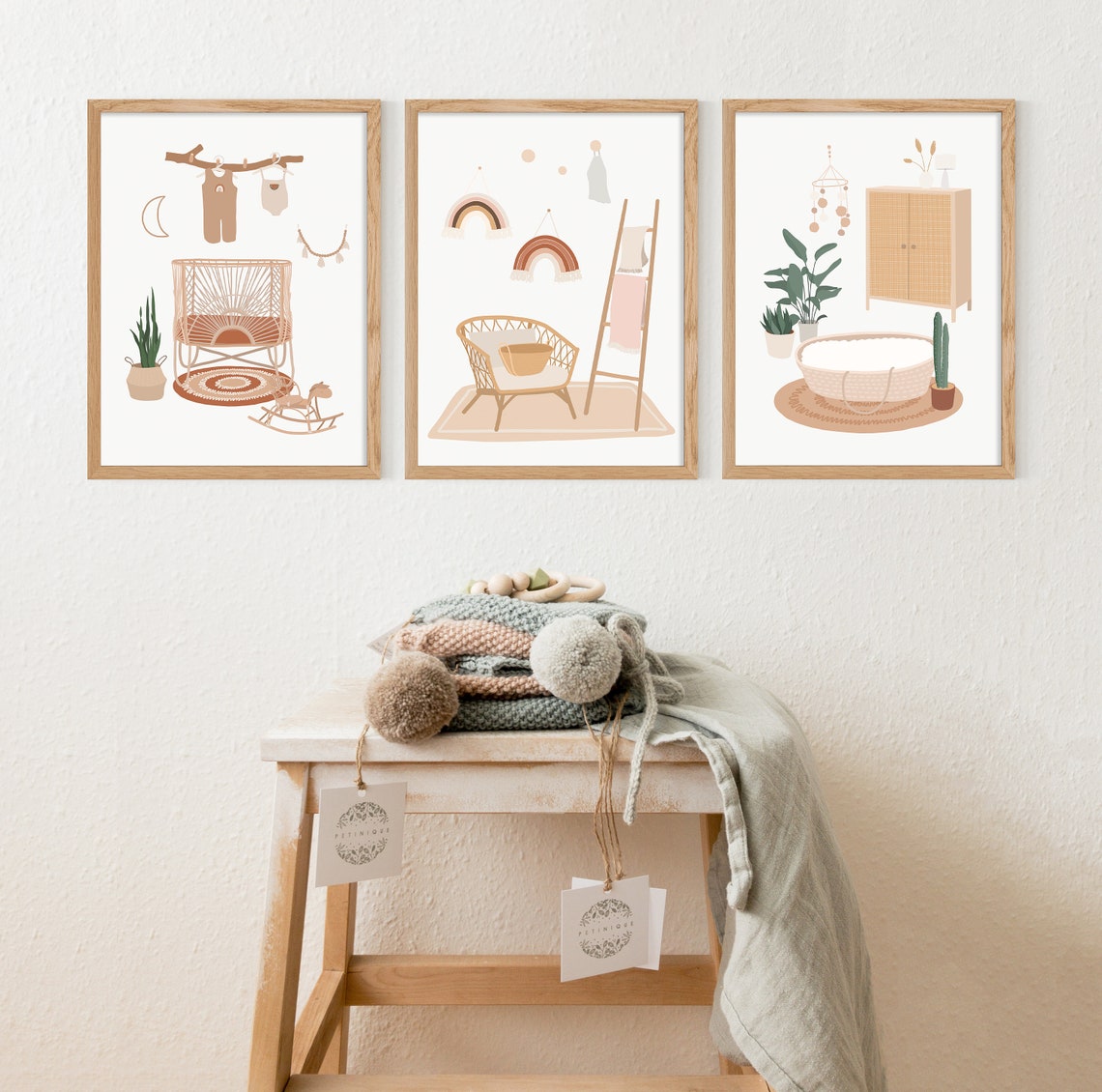 Modern Boho Nursery Chic Wall Art Prints Set of 3 Printable Etsy