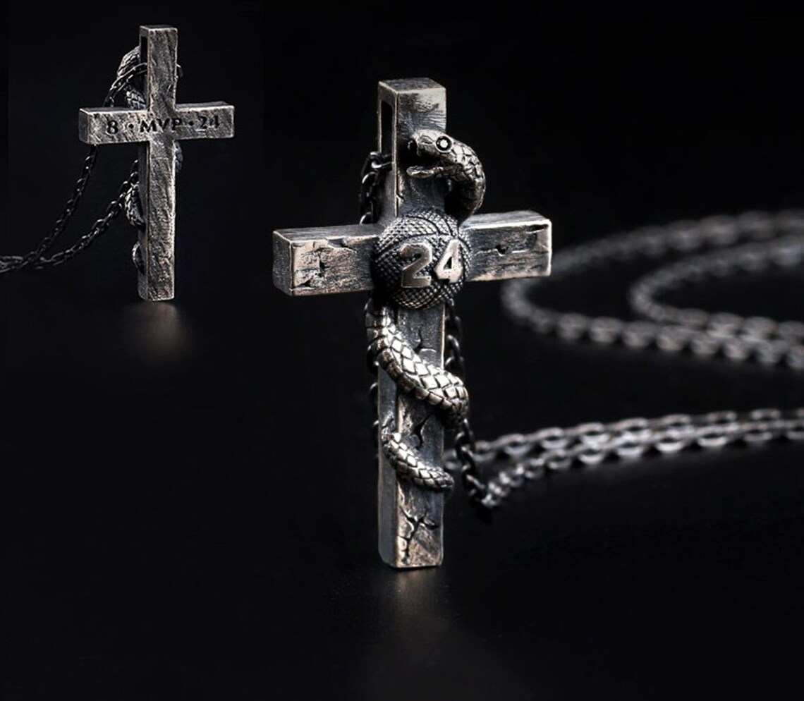 Kobe Bryant Cross Silver necklace Black Mamba NBA chain Etsy