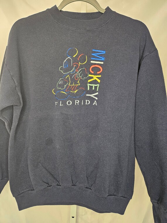 Vintage Navy Mickey Mouse Sweatshirt Neon Embroid… - image 1
