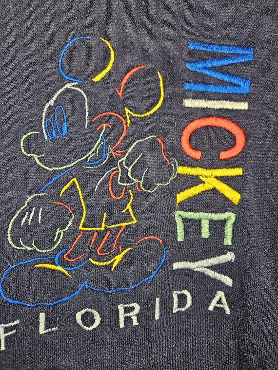 Vintage Navy Mickey Mouse Sweatshirt Neon Embroid… - image 4