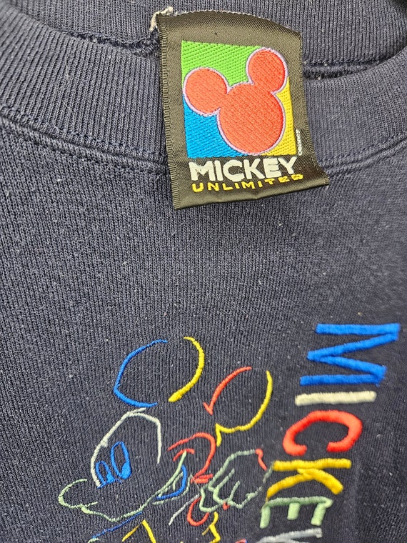 Vintage Navy Mickey Mouse Sweatshirt Neon Embroid… - image 6
