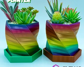 Vetplantenbak met drainage en schotel | Eco-vriendelijke 3D-geprinte binnenpot | Biologisch afbreekbare woondecoratie | Perfect moedercadeau