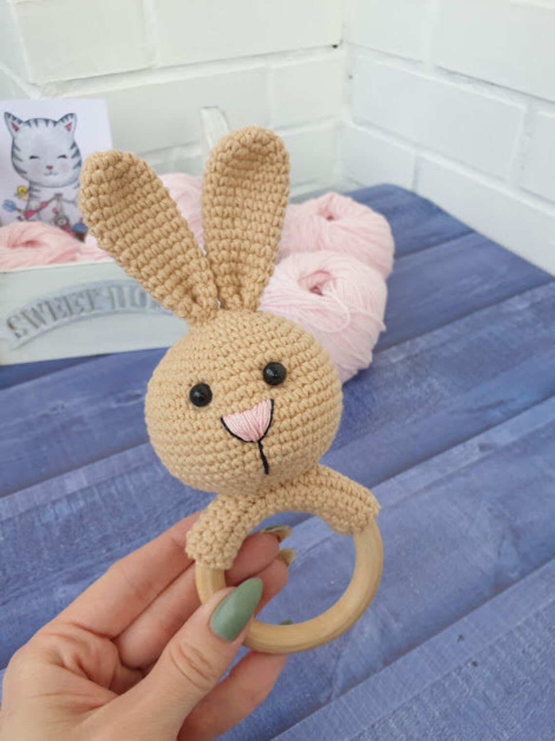 Bunny rattle nursery first toy. Neutral Color Baby Rattles. Etsy