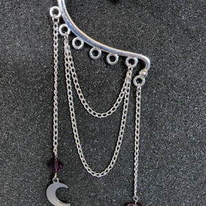 Silver and Purple Elven Inspired Hanging Cuff Single Earring