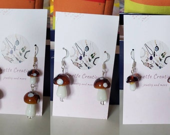 Cottagecore Glass Mushroom Earrings