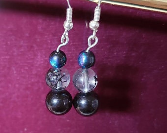 Beaded Black and Clear Earrings