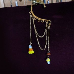 Yellow and Orange Autumn Inspired Hanging Cuff Single Earring