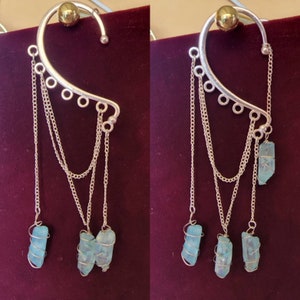Pale Blue Elven Inspired Hanging Gemstone Cuff Single Earring