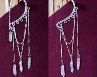 Lavender Elven Inspired Hanging Gemstone Cuff Single Earring