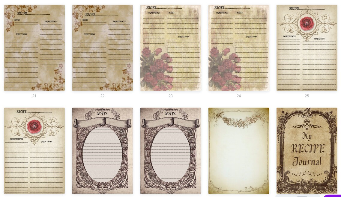 Printable Vintage recipe journal / vintage cooking book / | Etsy
