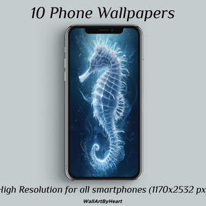 Seahorse Fantasy Phone Wallpapers, Whimsical Ocean Creatures, Colorful Digital Art Pack for iPhone & Android