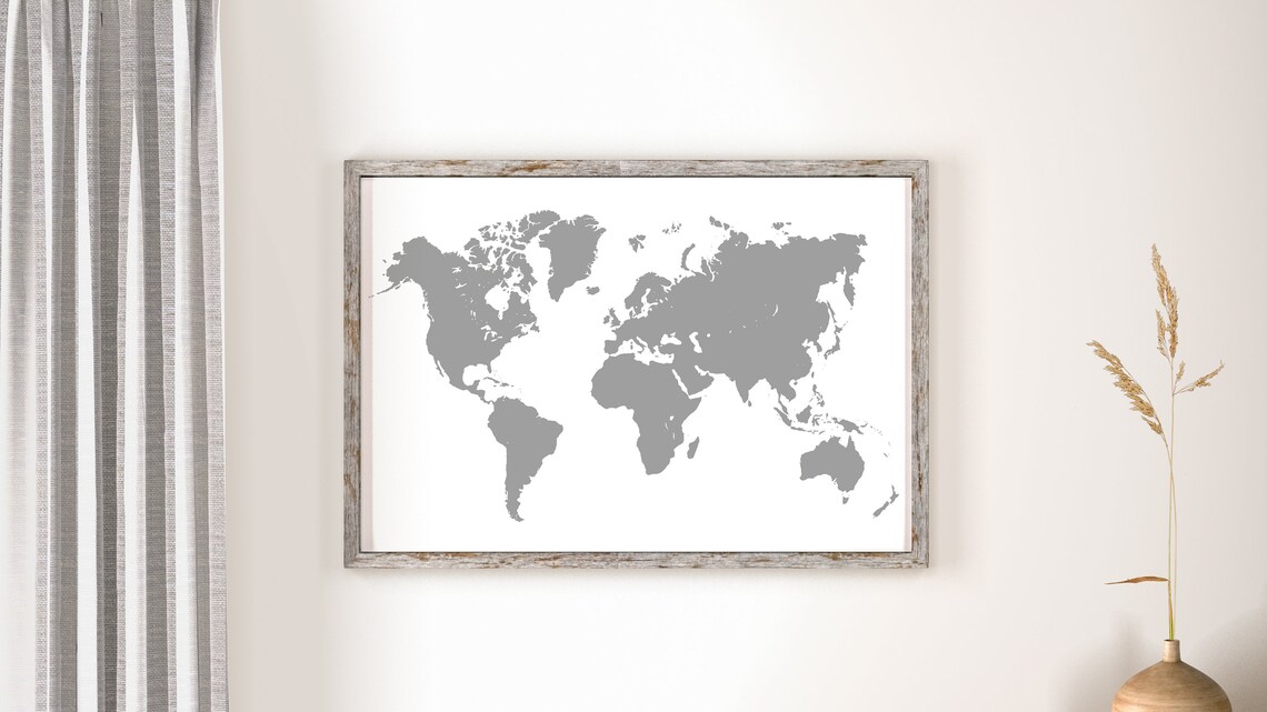 World Map Print Grey Color Map of the World Poster Gray - Etsy