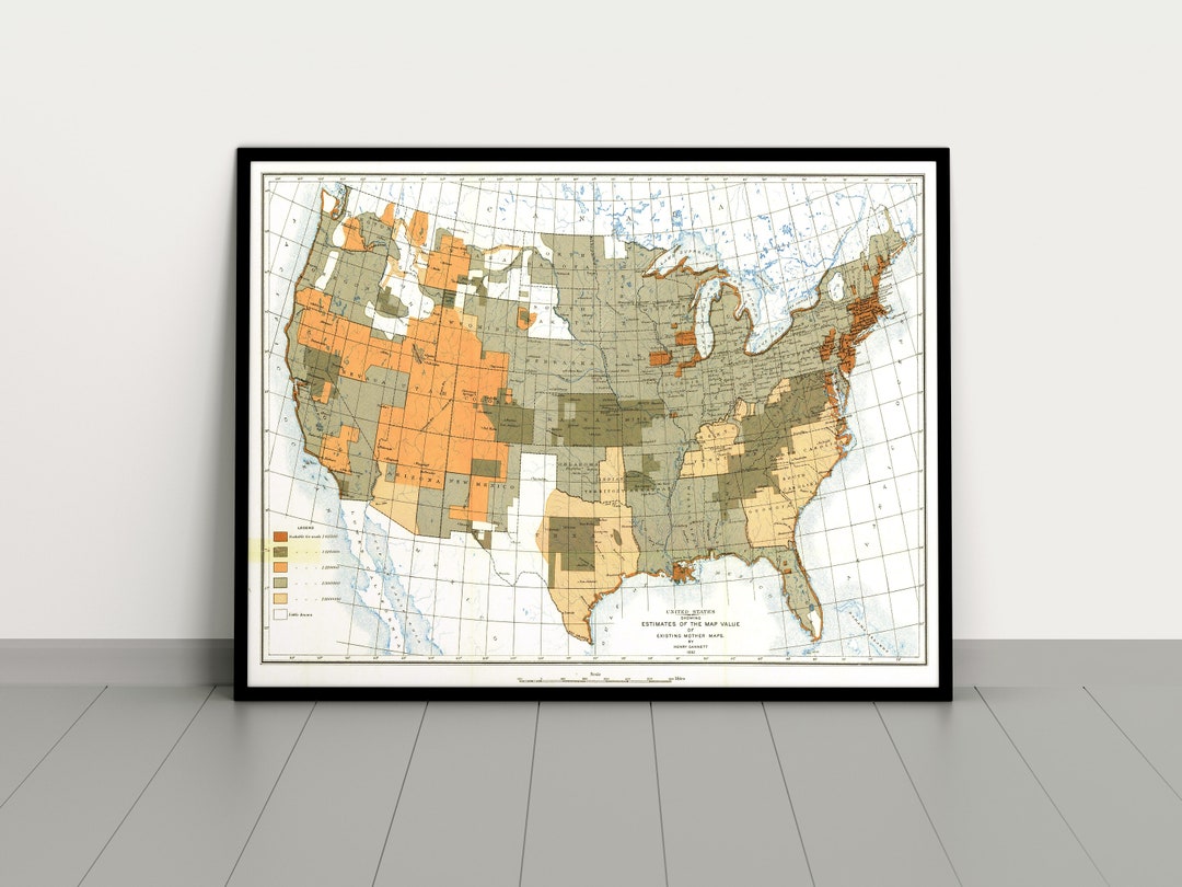 Antique USA Map Print 1892 Old United States Map Poster Vintage America ...