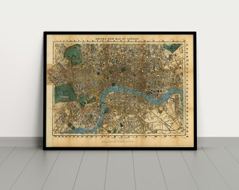 Vintage London Map 1860 Print | Antique London Map Poster | Old Map Of London Wall Art | London Map Home Decor | London Map Print Gift