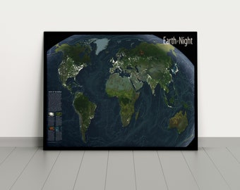 World Map By Night Print | Map Of The World Poster | World Map Print | World Map Wall Art | World Map Home Decor | World Map Print | Gift