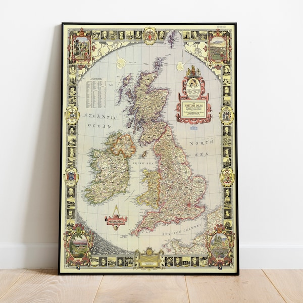 UK Map Vintage Print | United Kingdom Map Poster |  England Map | Antique Scotland Map | Ireland Map Wall Art | Wales Map Home Decor | Gift
