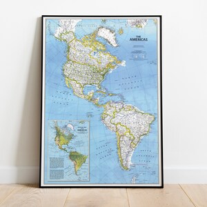 Americas Map Print the Americas Map Poster Wall Art of the Americas ...