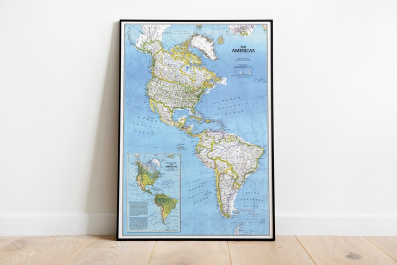 Americas Map Print the Americas Map Poster Wall Art of the Americas ...