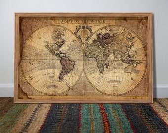 WORLD MAP VINTAGE ANTIQUE STYLE LARGE POSTER 100x50cm WALL CHART PICTURE CHY 