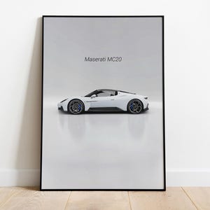 Poster voiture Maserati MC20, fichier numérique, art mural Supercar, impression voiture de sport, art numérique imprimable, cadeau pour amateur de supercar