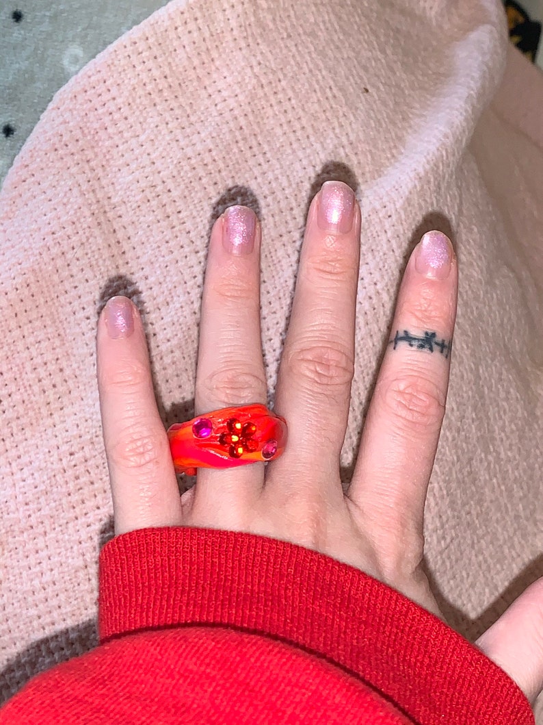 Blob Ring Handmade SUMMER HOME Polymer Clay Trendy Costume Jewelry Chunky Clay Plastic Statement Ring Gift for Her 1 of 1