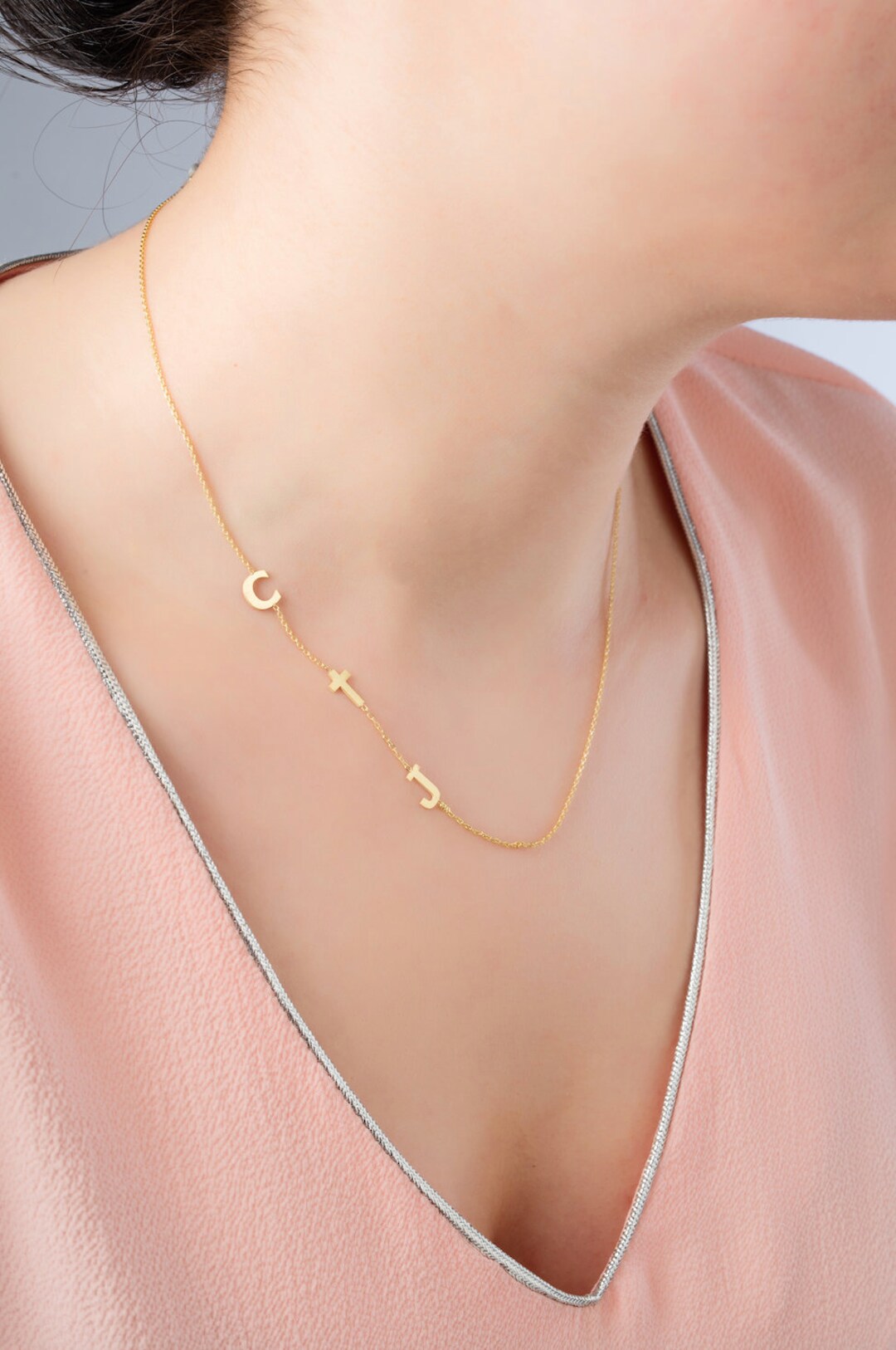 Sideways Necklace, Initial Necklace, Meghan Markle Necklace, Gold