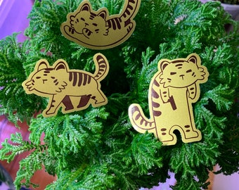 Tiger Stickers!!! Set of 3 gold stickers 2”