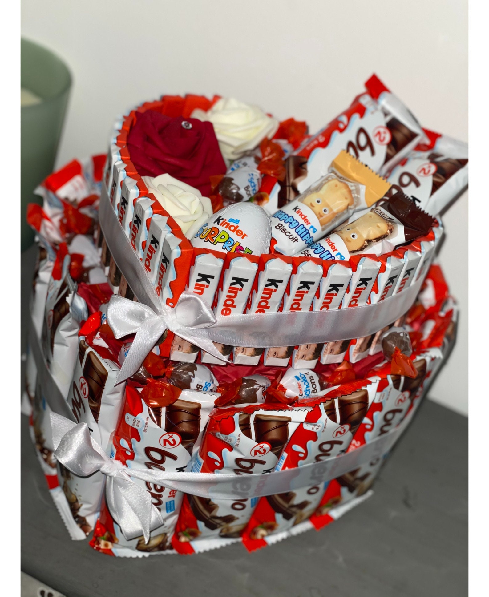 Tiered Kinder Bueno Heart Chocolate Gift Box Red Roses Etsy