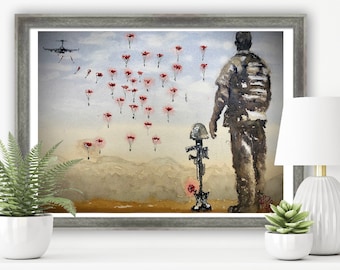 Poppy Parachute Original Watercolour Military Print or Original Painting