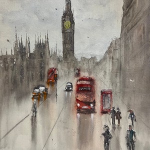 London Red Bus Original Watercolour Painting or Print Large A3