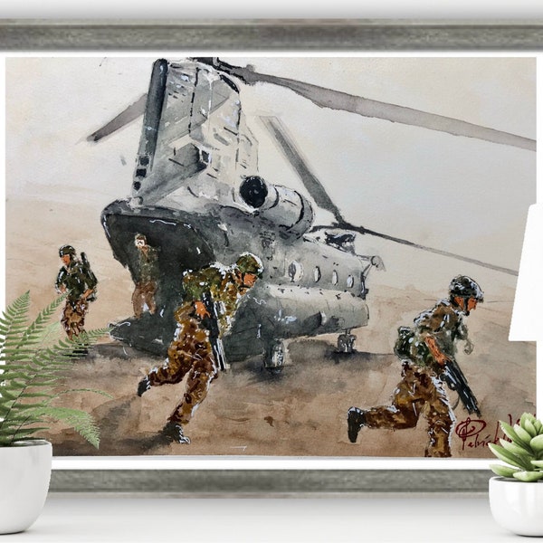 Custom military watercolour portrait, personalise army, navy or Air Force watercolor, garage wall art, retirement, men's gift, birthday,