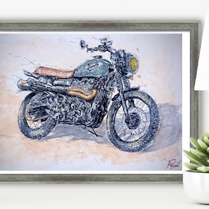 Custom motorcycle portrait, personalise watercolour motorbike, watercolor bike or car painting, garage wall art, dad, men&#39;s gift, birthday,