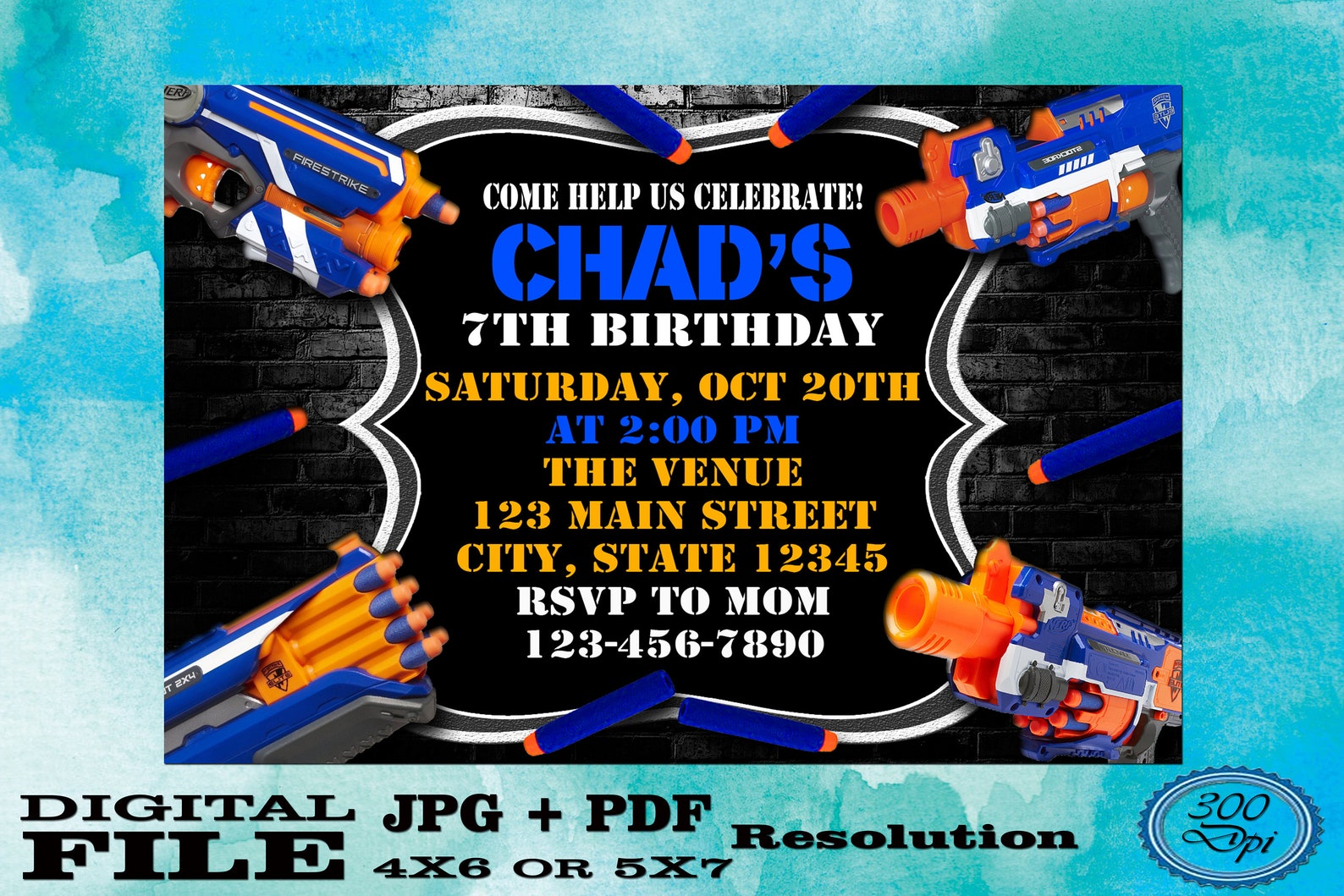 NERF Invitation Digital Personalized 4x6 Or 5x7 NERF Etsy