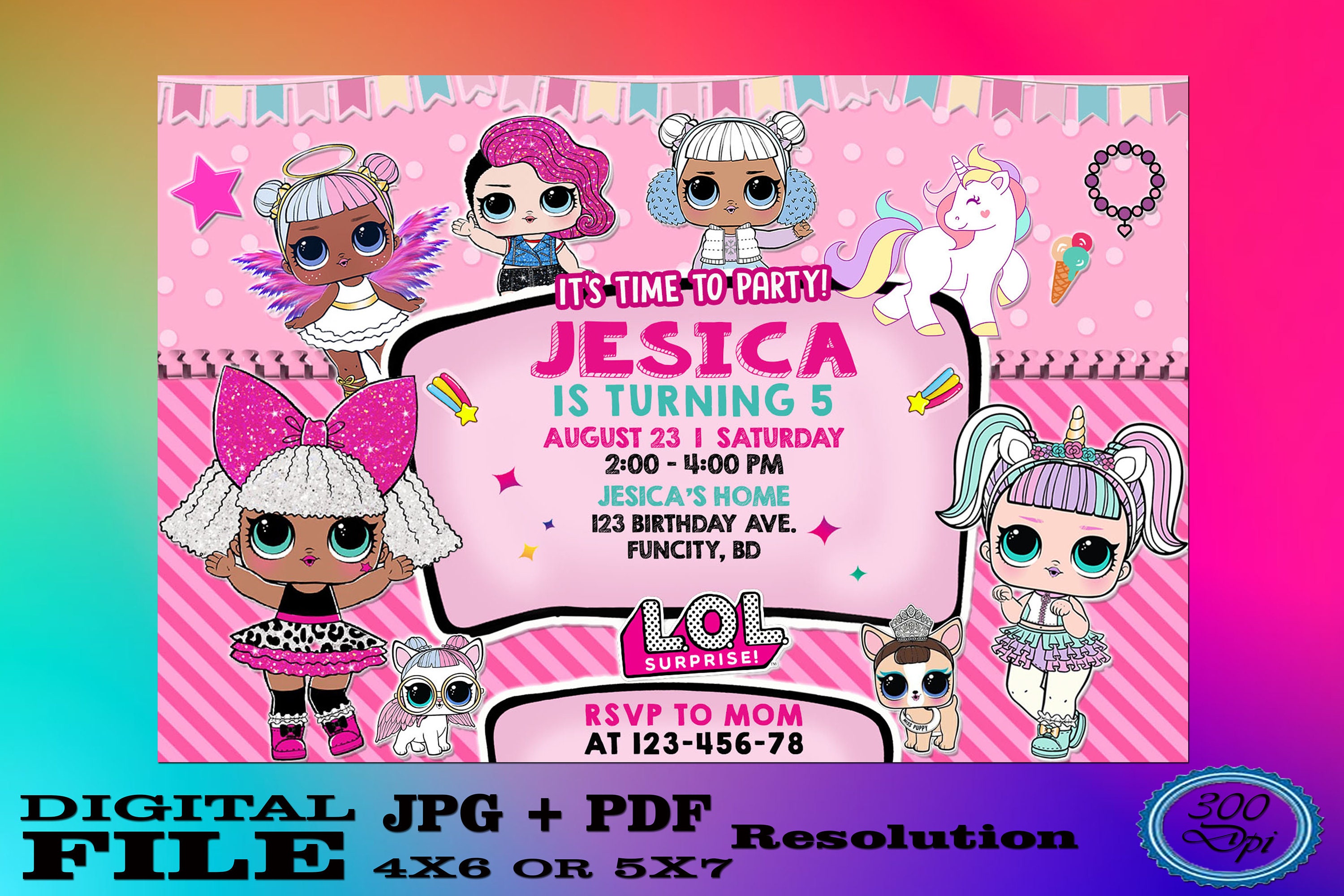 Lol Invitation Digital Personalized 4x6 Or 5x7 Lol Birthday Etsy