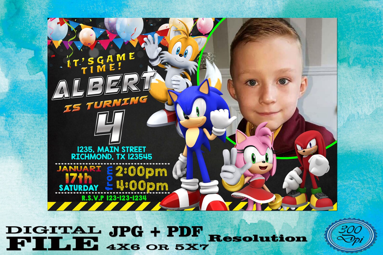Sonic Invitation Digital Personalized 4x6 Or 5x7 Sonic Etsy