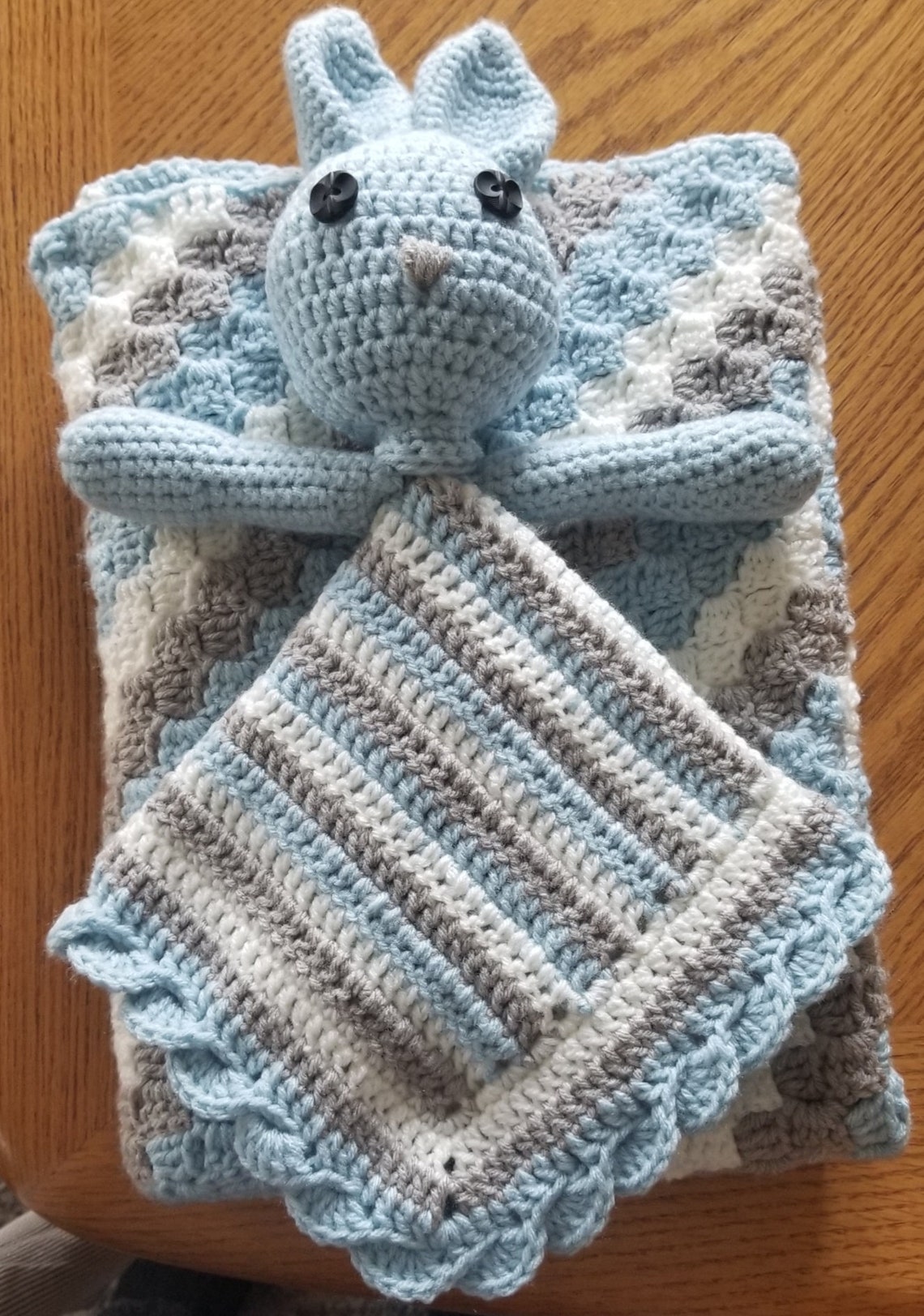 Baby Blanket With Matching Animal Head Security Blanket, Crocheted