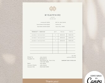 Sleek Invoice Template - Perfect for Small Businesses! Minimalist Design, Editable Format, Service Invoice. Minimalist Invoice Template