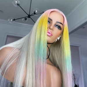 Prism~hand dyed human hair wig
