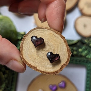 Black Sweetheart Studs - Tiny Wooden Heart Stud Earrings - Hypoallergenic Stainless Steel Posts - Valentines Day Earrings