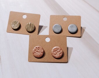 Hammered Metal Textured. Gold Polymer Clay Earring Silver Lightweight and Hypoallergenic Copper Minimalist Stud