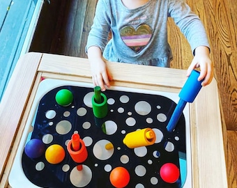 Pom Pom Push for trofast bins of flisat style tables montessori waldorf toddler activity gift children sensory play posting play