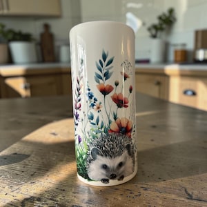 Watercolour Hedgehog Vase: Ceramic Flower Pot, Birthday Gift