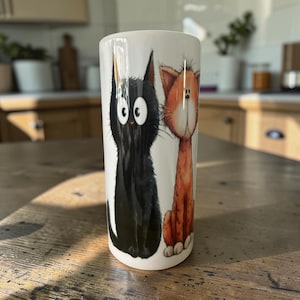 doodle cat design Ceramic Vase: Tall Flower Pot, Sublimation Print vase